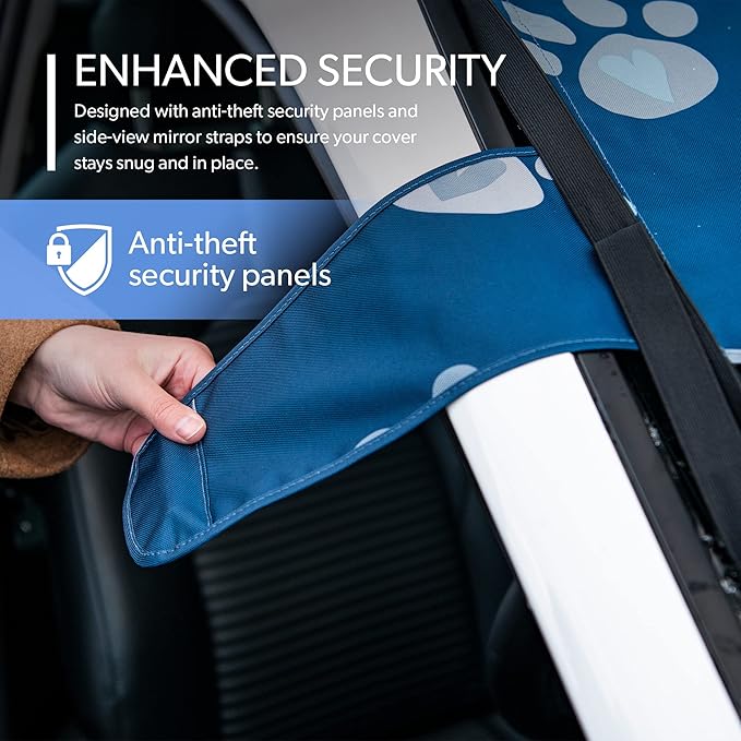 FrostGuard Vortex | Full-Coverage Car Windshield Cover for Ice and Snow, Standard Size (Puppy Paws) - Wiper Blade + Side Mirror Covers - Fit-Fast Straps, Security Panels + Storage Pouch - 59x41 Inches