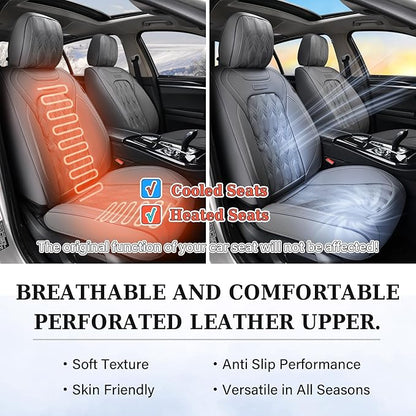 Coverado Car Seat Cover Full Set, Front and Back Seat Covers for Cars, 5 Seats Luxury Leather Seat Covers, Waterproof Car Seat Protectors, Driver Seat Cushions Fit for Most Vehicles, Gray