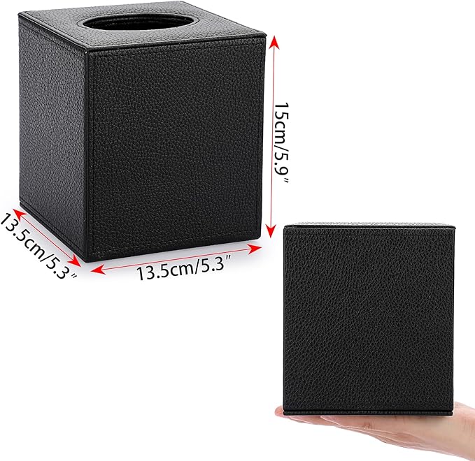 Sumnacon Tissue Box Cover Square Tissue Box Stylish PU Tissue Box Holder with Magnetic Bottom,Leather Cube Tissue Cover for Living Room Bathroom Bedroom Table Desk Home Office Car, Black