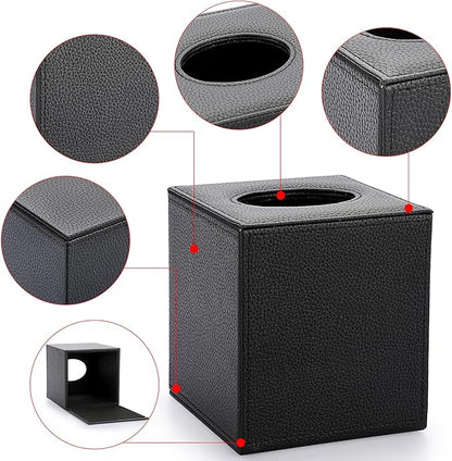 Sumnacon Tissue Box Cover Square Tissue Box Stylish PU Tissue Box Holder with Magnetic Bottom,Leather Cube Tissue Cover for Living Room Bathroom Bedroom Table Desk Home Office Car, Black