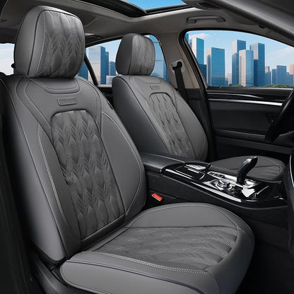 Coverado Car Seat Cover Full Set, Front and Back Seat Covers for Cars, 5 Seats Luxury Leather Seat Covers, Waterproof Car Seat Protectors, Driver Seat Cushions Fit for Most Vehicles, Gray