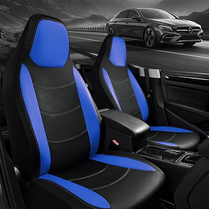 Road Comforts Car Seat Cover, Leather Car Seat Covers, Automotive High Back Front Car Seat Covers, Airbag Compatible, Universal Fit for Most Cars (Blue)