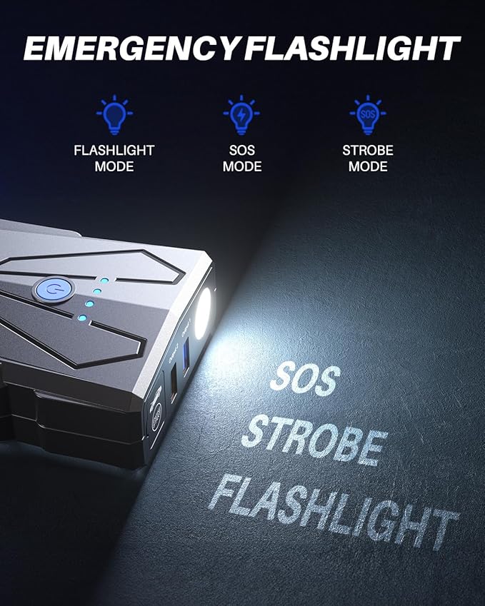 AUTOONE 6000A Car Battery Jump Starter Up to All Gas & 12L Diesel Engine, Car Battery Jumper Starter Portable 12V Jump Box with USB Output, Storage Case, LED Flashlight