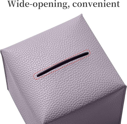 REGELETO Square Tissue Box Cover, Pu Leather Tissue Box Holder with Bottom Belt Modern Stylish Tissue Box Organizer for Bathroom, Bedroom, Hotel, Office Desk 5"X5"X5"