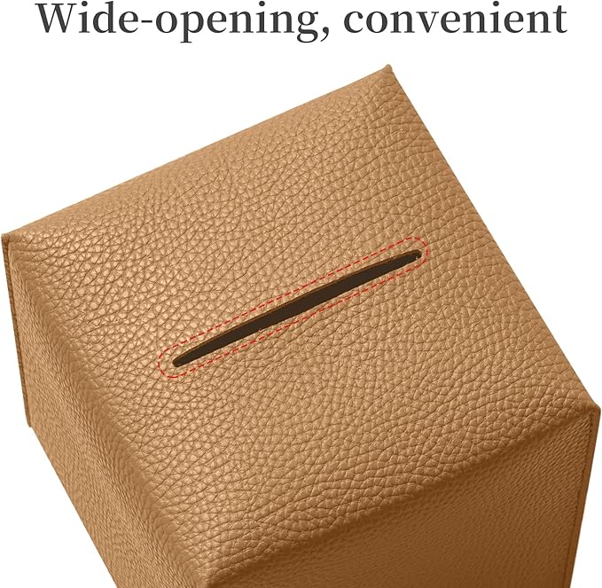 REGELETO Square Tissue Box Cover, Pu Leather Tissue Box Holder with Bottom Belt Modern Stylish Tissue Box Organizer for Bathroom, Bedroom, Hotel, Office Desk 5"X5"X5"