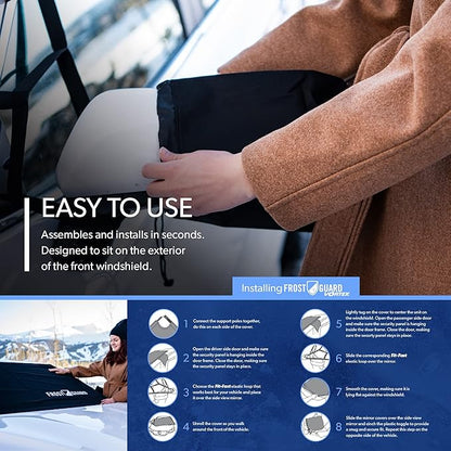 FrostGuard Vortex | Full-Coverage Car Windshield Cover for Ice and Snow, Standard Size (Puppy Paws) - Wiper Blade + Side Mirror Covers - Fit-Fast Straps, Security Panels + Storage Pouch - 59x41 Inches