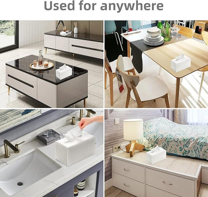 REGELETO Rectangular Tissue Box Cover, Pu Leather Rectangle Tissue Box Holder with Bottom Belt Modern Stylish Tissue Box Organizer for Home, Car, Hotel, Office 9.5"X5"X5" (Off-White)