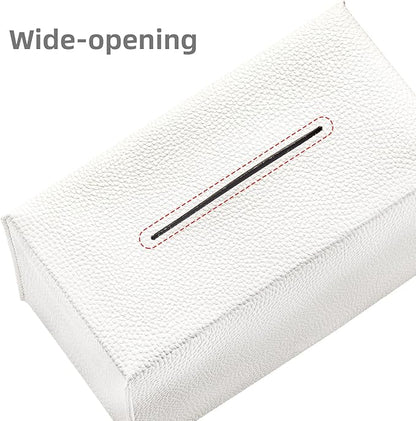REGELETO Rectangular Tissue Box Cover, Pu Leather Rectangle Tissue Box Holder with Bottom Belt Modern Stylish Tissue Box Organizer for Home, Car, Hotel, Office 9.5"X5"X5" (Off-White)