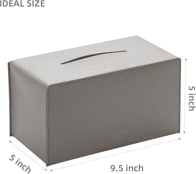 REGELETO Pu Leather Tissue Box Cover, Rectangular Holder with Bottom Belt - Modern Decorative Organizer for Bathroom, Car, Bedroom, Hotel, Office (Grey)