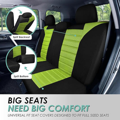 FH Group Automotive Car Seat Covers Rear Set Premium 3D Air Mesh Seat Covers, Airbag Compatible and Split Bench Cover Universal Fit Interior Accessories for Cars Trucks and SUVs - Green