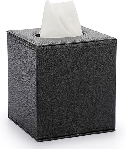 Sumnacon Tissue Box Cover Square Tissue Box Stylish PU Tissue Box Holder with Magnetic Bottom,Leather Cube Tissue Cover for Living Room Bathroom Bedroom Table Desk Home Office Car, Black