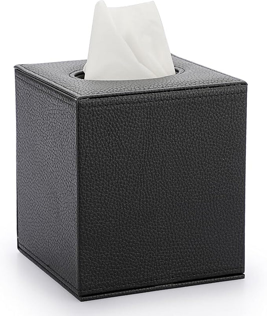 Sumnacon Tissue Box Cover Square Tissue Box Stylish PU Tissue Box Holder with Magnetic Bottom,Leather Cube Tissue Cover for Living Room Bathroom Bedroom Table Desk Home Office Car, Black
