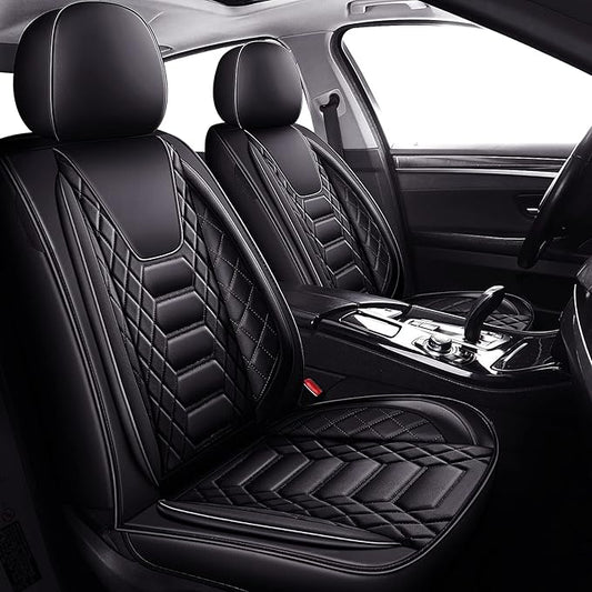 FREESOO Car Seat Covers Front Only 2pcs, Leather Driver Seat Cover Protector Airbag Compatible Universal Fit for Sedan SUV Pick-up Truck Van (Black 8-2PCS)