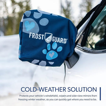 FrostGuard Vortex | Full-Coverage Car Windshield Cover for Ice and Snow, Standard Size (Puppy Paws) - Wiper Blade + Side Mirror Covers - Fit-Fast Straps, Security Panels + Storage Pouch - 59x41 Inches