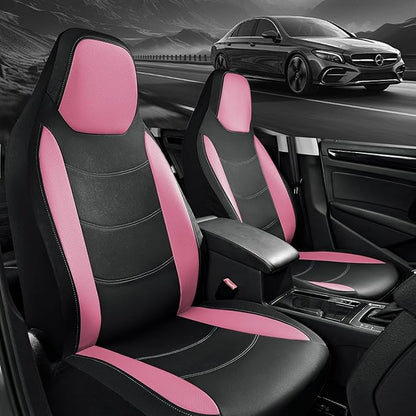 Road Comforts Car Seat Cover, Leather Seat Covers, Automotive High Back Front Car Seat Covers, Airbag Compatible, Universal Fit for Most Cars (Pink)