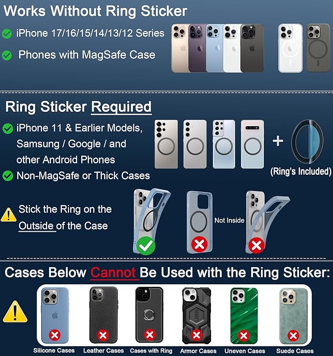 Strong Magnetic Car Phone Holder for MagSafe Ultra Vacuum Suction Cup Phone Mount 360° Cell Phone Holders for Your Car Accessories for iPhone 16 15 14 13 12 Android