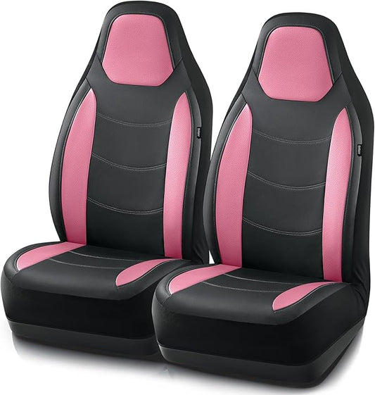Road Comforts Car Seat Cover, Leather Seat Covers, Automotive High Back Front Car Seat Covers, Airbag Compatible, Universal Fit for Most Cars (Pink)