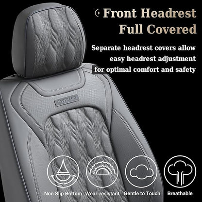 Coverado Car Seat Cover Full Set, Front and Back Seat Covers for Cars, 5 Seats Luxury Leather Seat Covers, Waterproof Car Seat Protectors, Driver Seat Cushions Fit for Most Vehicles, Gray