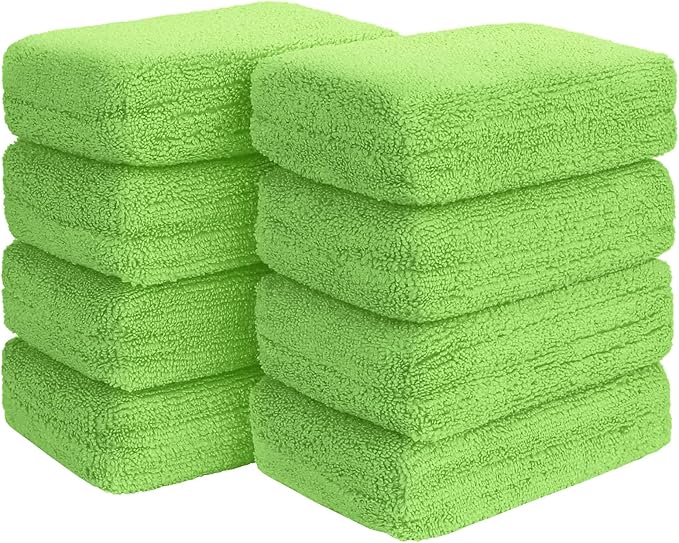 HOMEXCEL Microfiber Applicator Pads, Scratch-Free Car Wash Sponge for Cleaning, Premium Wax Foam Applicator Pads for Car Detailing, 5”x3”, 8 Pack, Green