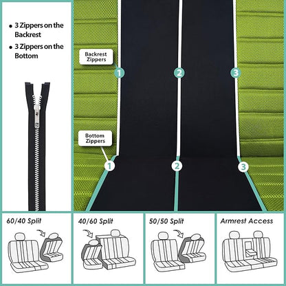 FH Group Automotive Car Seat Covers Rear Set Premium 3D Air Mesh Seat Covers, Airbag Compatible and Split Bench Cover Universal Fit Interior Accessories for Cars Trucks and SUVs - Green