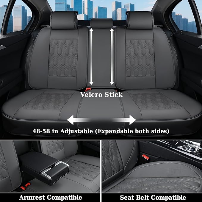 Coverado Car Seat Cover Full Set, Front and Back Seat Covers for Cars, 5 Seats Luxury Leather Seat Covers, Waterproof Car Seat Protectors, Driver Seat Cushions Fit for Most Vehicles, Gray