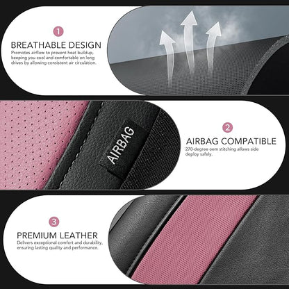 Road Comforts Car Seat Cover, Leather Seat Covers, Automotive High Back Front Car Seat Covers, Airbag Compatible, Universal Fit for Most Cars (Pink)