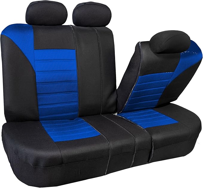 FH Group Automotive Car Seat Covers Rear Set Premium 3D Air Mesh Seat Covers, Airbag Compatible and Split Bench Cover Universal Fit Interior Accessories for Cars Trucks and SUVs - Blue