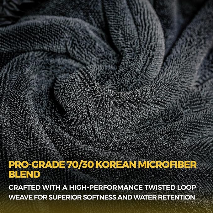The Giant Giant 24"x36" Car Drying Towel – Ultra Absorbent 1200 GSM Twisted Loop Microfiber, Scratch-Free, Streak-Free, 70/30 Korean Blend – Includes Wash Mitt & Glass Towel for Auto Detailing