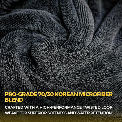 The Giant Giant 24"x36" Car Drying Towel – Ultra Absorbent 1200 GSM Twisted Loop Microfiber, Scratch-Free, Streak-Free, 70/30 Korean Blend – Includes Wash Mitt & Glass Towel for Auto Detailing