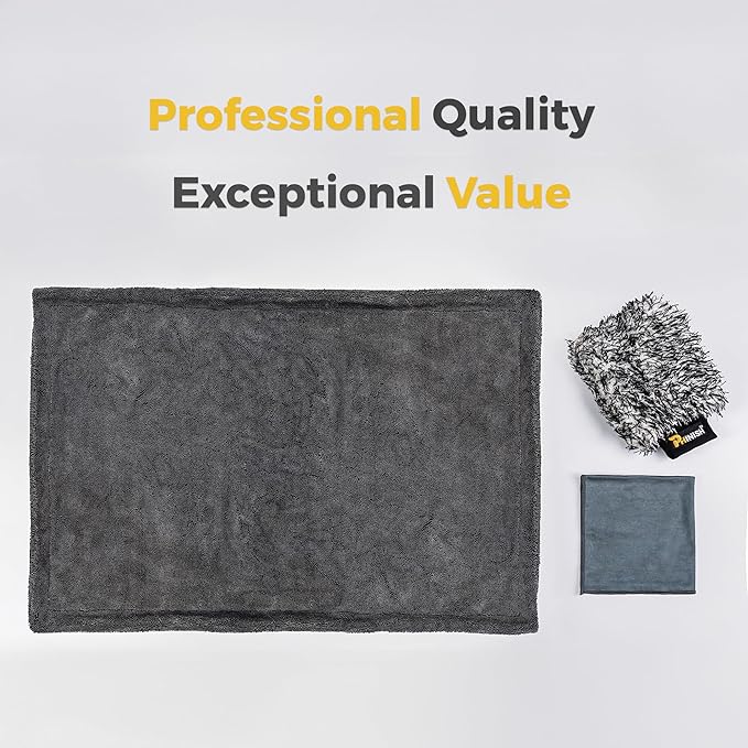 The Giant Giant 24"x36" Car Drying Towel – Ultra Absorbent 1200 GSM Twisted Loop Microfiber, Scratch-Free, Streak-Free, 70/30 Korean Blend – Includes Wash Mitt & Glass Towel for Auto Detailing