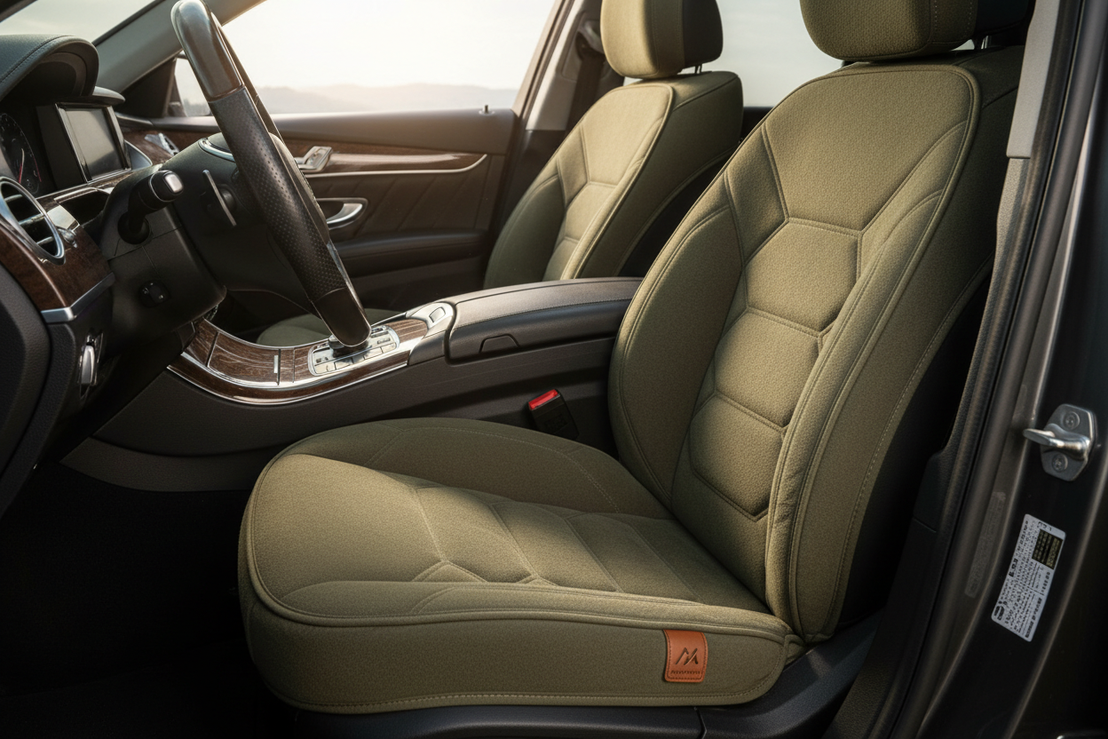 Sarah L., California
"I love the Luxe Seat Cover in Olive Khaki! It fits perfectly, feels so comfortable, and adds a touch of elegance to my car. Installation was a breeze, and it really makes my interior feel more luxurious. Highly recommend!" (make it real photo0