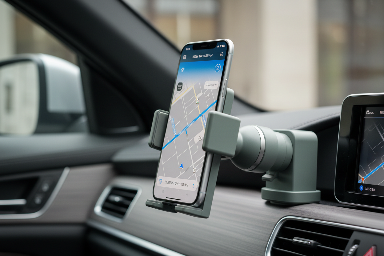 SmartPhone Mount – Gray Green Minimalist

Keep your phone secure and accessible with our SmartPhone Mount. Designed with a sleek, Gray Green finish, it blends naturally with your dashboard while offering 360° rotation for optimal viewing. Ideal for navigation, calls, or music, it’s a must-have accessory for safe, hands-free driving. (make it real photo0